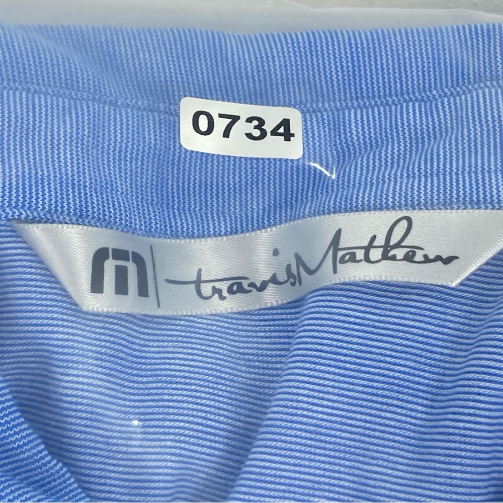 Travis Mathew Polo Shirt Mens Medium Blue Striped Golf Performance Short Sleeve - Picture 16 of 16